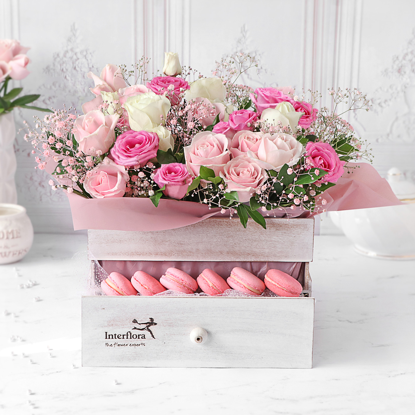 Luxury Flowers with macaroons Hamper