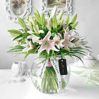 White Lily in Glass Vase